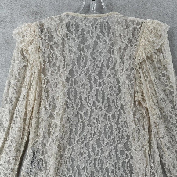 GORGEOUS Lace Cardigan Top Size 12 Ivory Top Boxy Layering Blouse Ruffle Sleeve - Picture 7 of 15